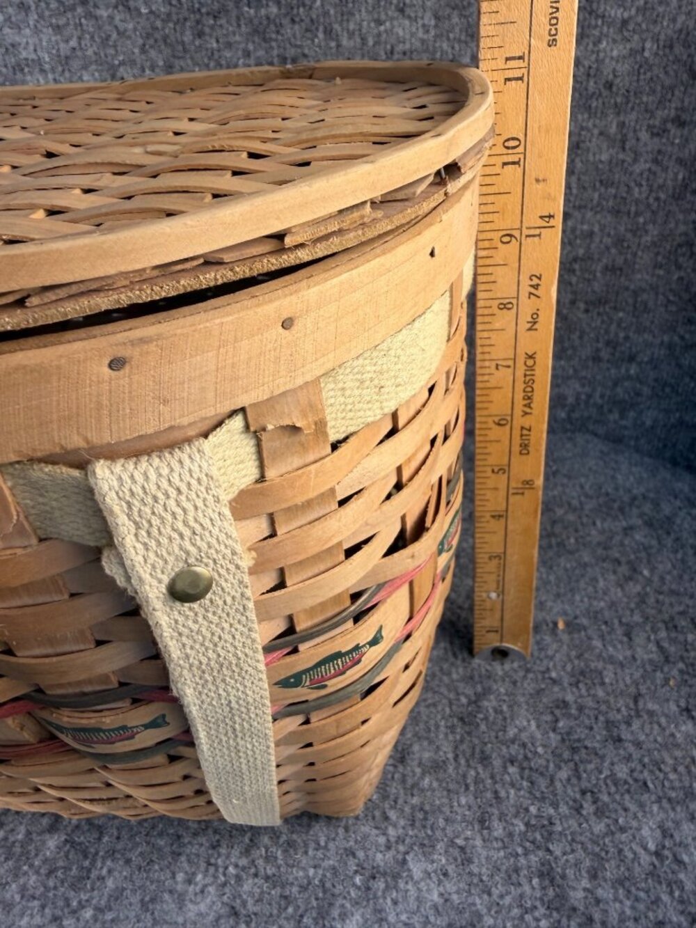 Vintage Woven Fishing Creel Basket Backpack Rustic Cabin Decor Cottagecore - Picture 10 of 16